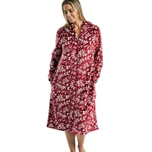 Marlon Womens Serena Zip Front Printed Fleece Housecoat Zip Up Bath Robe, Deep Cherry, L Marlon Womens Serena Zip Front Printed Fleece Housecoat Zip Up Bath Robe, Deep Cherry, L