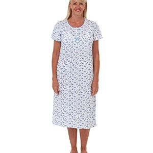 Marlon Women’s Maria Nightie – Soft Knitted Jersey Nightdress With Short Sleeves & Button Placket – Pure Cotton or Comfy Easy Care Fabric, Blue, 8-10 Marlon Women’s Maria Nightie – Soft Knitted Jersey Nightdress With Short Sleeves & Button Placket – Pure Cotton or Comfy Easy Care Fabric, Blue, 8-10