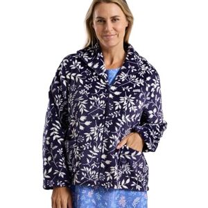Marlon Women's Lucy Fleece Bed Jacket Soft Short Robe with Collar, Long Sleeves & Button or Zip Closure Cosy & Warm Loungewear, Deep Indigo, L Marlon Women's Lucy Fleece Bed Jacket Soft Short Robe with Collar, Long Sleeves & Button or Zip Closure Cosy & Warm Loungewear, Deep Indigo, L