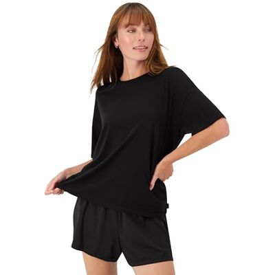 Hanes Women's Originals 2 Piece Lounge, Comfywear Supersoft Boxy T-Shirt & Sleep Shorts Loungewear Set Pajama, Black/Black, M (Pack of 2) Hanes Women's Originals 2 Piece Lounge, Comfywear Supersoft Boxy T-Shirt & Sleep Shorts Loungewear Set Pajama, Black/Black, M (Pack of 2)