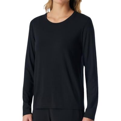 Schiesser Women's Long Sleeve Modal Sleep Shirt Mix + Relax Pyjama Top (Pack of 1), Black_183663, 12 Schiesser Women's Long Sleeve Modal Sleep Shirt Mix + Relax Pyjama Top (Pack of 1), Black_183663, 12