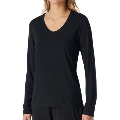 Schiesser Women's Long Sleeve Modal Sleep Shirt Mix + Relax Pyjama Top (Pack of 1), Black_184105, 8 Schiesser Women's Long Sleeve Modal Sleep Shirt Mix + Relax Pyjama Top (Pack of 1), Black_184105, 8