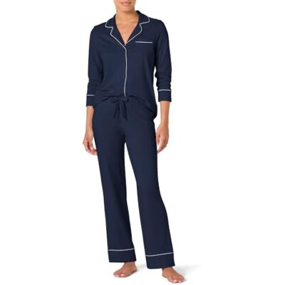 Amazon Essentials Women's Cotton Modal Long-Sleeve Shirt and Full-Length Bottom Pyjama Set Amazon Essentials Women's Cotton Modal Long-Sleeve Shirt and Full-Length Bottom Pyjama Set