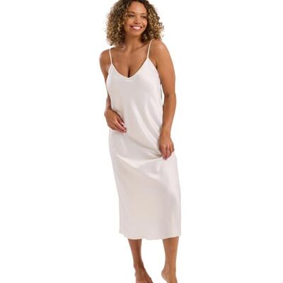 Indigo Sky Women's Samsara Long Satin Chemise, Soft Cream, 8-10 Indigo Sky Women's Samsara Long Satin Chemise, Soft Cream, 8-10