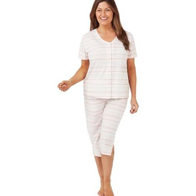 Marlon Women's Diana Soft Jersey Button Front Capri Pyjama Pajama Set Marlon Women's Diana Soft Jersey Button Front Capri Pyjama Pajama Set