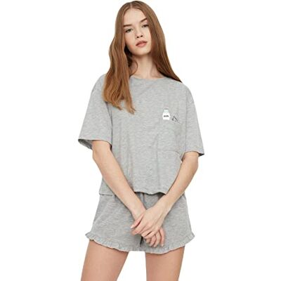 Trendyol Women Plain Ruffle detailed Middle Knit T-shirt-Short Pajama Set Trendyol Women Plain Ruffle detailed Middle Knit T-shirt-Short Pajama Set