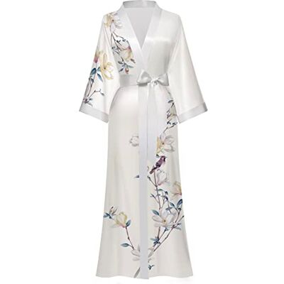 Moreone Women's Silk Kimono Robes Long Bathrobes Female Sleepwear Floral Print Wedding Robe Nightgown Satin Bridesmaid Robes, 4-white, One Size Moreone Women's Silk Kimono Robes Long Bathrobes Female Sleepwear Floral Print Wedding Robe Nightgown Satin Bridesmaid Robes, 4-white, One Size