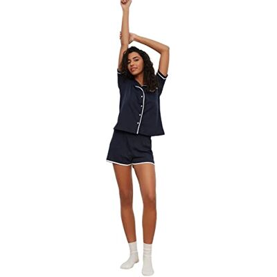 Trendyol Women's Women Plain Piping Detailed Middle Knit Shirt-Short Pajama Set Pajamas (Pack of 1) Trendyol Women's Women Plain Piping Detailed Middle Knit Shirt-Short Pajama Set Pajamas (Pack of 1)