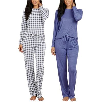 Real Essentials 1 & 2 Pack: Women's Pajama Set Crew Neck Printed Long Sleeve Top and Pants Loungewear Multicolored Medium Real Essentials 1 & 2 Pack: Women's Pajama Set Crew Neck Printed Long Sleeve Top and Pants Loungewear Multicolored Medium