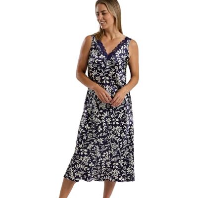 Marlon Women's Cleo Printed Satin & Floral Lace Nightie, Deep Indigo, 22-24 Marlon Women's Cleo Printed Satin & Floral Lace Nightie, Deep Indigo, 22-24
