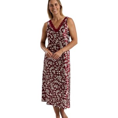 Marlon Women's Cleo Printed Satin & Floral Lace Nightie, Deep Cherry, 14-16 Marlon Women's Cleo Printed Satin & Floral Lace Nightie, Deep Cherry, 14-16
