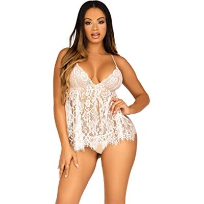 Leg Avenue Women's 2 Pc Floral Babydoll with Eyelash Lace Scalloped Hem, Adjustable Cross-Over Straps, and G-String Panty Leg Avenue Women's 2 Pc Floral Babydoll with Eyelash Lace Scalloped Hem, Adjustable Cross-Over Straps, and G-String Panty