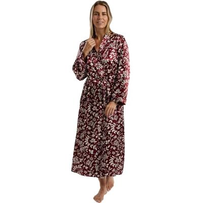 Marlon Womens Vara Piped Floral Printed Satin Long Robe, Deep Cherry, 10-12 Marlon Womens Vara Piped Floral Printed Satin Long Robe, Deep Cherry, 10-12
