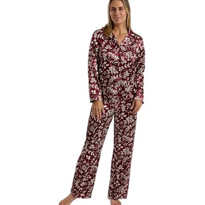 Marlon Women's Bea Piped Printed Satin Pyjama Pajama Set With Revere Collar Marlon Women's Bea Piped Printed Satin Pyjama Pajama Set With Revere Collar