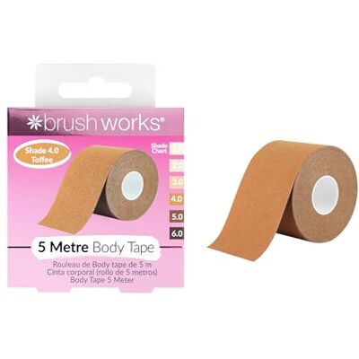 Brushworks Body Tape Shade 4.0 Toffee – Nude Stretchy Body & Breast Lift Tape for Long-Lasting Support & Invisible Hold, 5m Roll, Comfortable & Skin-Friendly Bra Tape, Vegan & Cruelty-Free Brushworks Body Tape Shade 4.0 Toffee – Nude Stretchy Body & Breast Lift Tape for Long-Lasting Support & Invisible Hold, 5m Roll, Comfortable & Skin-Friendly Bra Tape, Vegan & Cruelty-Free