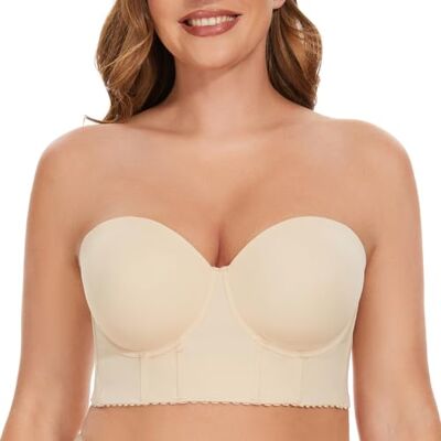 SEA BBOT Women's Longline Strapless Bra Full Coverage Bra Maximum Support, Anti-slip, Lift Up, Smoothing Effect of All Around, Multi-way, Light Padding, Balconette SEA BBOT Women's Longline Strapless Bra Full Coverage Bra Maximum Support, Anti-slip, Lift Up, Smoothing Effect of All Around, Multi-way, Light Padding, Balconette