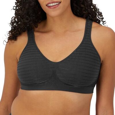 Bali Women's Wireless, Comfort Revolution Seamless Bra, ComfortFlex Fit, Moisture-Wicking, Black Stripe, L Bali Women's Wireless, Comfort Revolution Seamless Bra, ComfortFlex Fit, Moisture-Wicking, Black Stripe, L