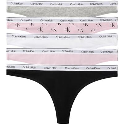 Calvin Klein Women's, Thong 5 Pk LV00QD5221, Thong, Black/Grey Heather/Hawaii Orchid/Cl, S Calvin Klein Women's, Thong 5 Pk LV00QD5221, Thong, Black/Grey Heather/Hawaii Orchid/Cl, S