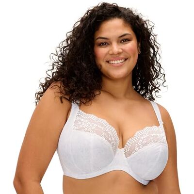 Elomi Women's Plus Size Lucie Stretch Lace Underwire Plunge Bra, White, 42DD Elomi Women's Plus Size Lucie Stretch Lace Underwire Plunge Bra, White, 42DD