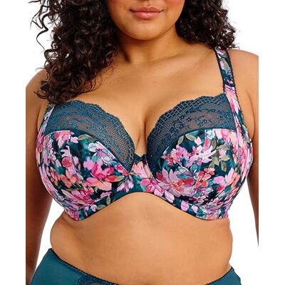 Elomi Women's Lucie Underwire Plunge Bra UK Sizes D-K, US Sizes D-O, Teal Floral, 36FF Elomi Women's Lucie Underwire Plunge Bra UK Sizes D-K, US Sizes D-O, Teal Floral, 36FF