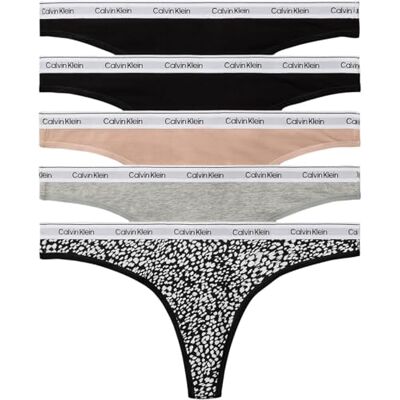 Calvin Klein Women's, Thong 5 Pk LV00QD5221, Thong, BLACK/BLACK/CEDAR/GREY HEATHER/INK, S Calvin Klein Women's, Thong 5 Pk LV00QD5221, Thong, BLACK/BLACK/CEDAR/GREY HEATHER/INK, S
