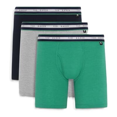 Ted Baker Mens Boxers Brief, Cotton, 3-Pack, (TBB01), Navy/White/Green, M Ted Baker Mens Boxers Brief, Cotton, 3-Pack, (TBB01), Navy/White/Green, M