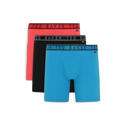 Ted Baker 3-Pack Cotton Boxer Brief, Blue Danube/Black/Red, M Ted Baker 3-Pack Cotton Boxer Brief, Blue Danube/Black/Red, M