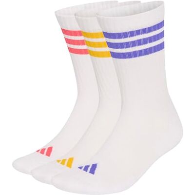 adidas Unisex 3Stripes Cushioned Sportswear Crew Socks 3 Pair Pack Socks, white/Solar Purple/crew yellow/Pure Turbo, M adidas Unisex 3Stripes Cushioned Sportswear Crew Socks 3 Pair Pack Socks, white/Solar Purple/crew yellow/Pure Turbo, M