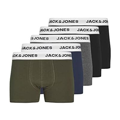 JACK & JONES Boy's JACBASIC White WB Trunks 5 Pack JNR Boxershorts, Black/Pack:Black-Navy Blazer-DGM-Forest Night, 152 JACK & JONES Boy's JACBASIC White WB Trunks 5 Pack JNR Boxershorts, Black/Pack:Black-Navy Blazer-DGM-Forest Night, 152