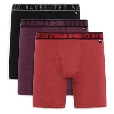 Ted Baker 3-Pack Cotton Boxer Brief, Black/Wine Tasting/Red Dhalia, S Ted Baker 3-Pack Cotton Boxer Brief, Black/Wine Tasting/Red Dhalia, S