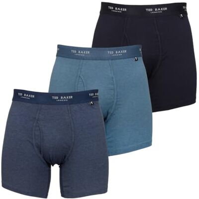 Ted Baker Mens Boxers Brief, Cotton, 3-Pack, (TBB01), Navy/Dark Denim/Real Teal, S Ted Baker Mens Boxers Brief, Cotton, 3-Pack, (TBB01), Navy/Dark Denim/Real Teal, S