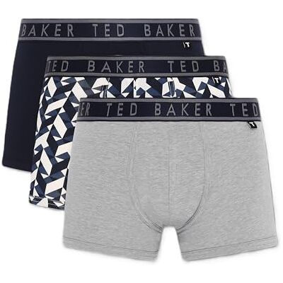 Ted Baker Mens Trunks, Cotton, 3-Pack, (TBB02), Navy/Navy Chevron/Heather Grey, S Ted Baker Mens Trunks, Cotton, 3-Pack, (TBB02), Navy/Navy Chevron/Heather Grey, S