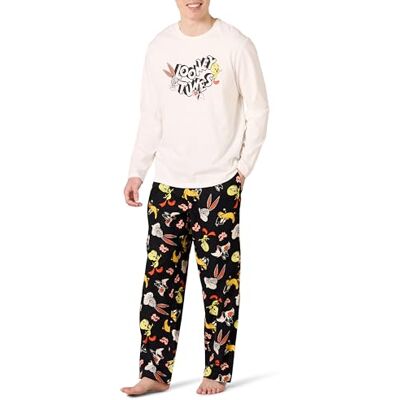 Amazon Essentials Men's Flannel Trouser and Long-Sleeve T-Shirt Pyjama Set, Looney Tunes Gang – Men’s, XS Amazon Essentials Men's Flannel Trouser and Long-Sleeve T-Shirt Pyjama Set, Looney Tunes Gang – Men’s, XS