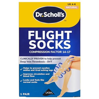 Dr. Scholl's Flight Socks Clinically Proven Compression Socks for Flight Travel Help Prevent Swollen Ankles and Deep Vein Thrombosis (DVT) Sheer Size 4-6, 1 Pair Dr. Scholl's Flight Socks Clinically Proven Compression Socks for Flight Travel Help Prevent Swollen Ankles and Deep Vein Thrombosis (DVT) Sheer Size 4-6, 1 Pair
