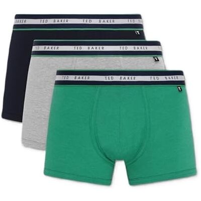 Ted Baker Mens Trunks, Cotton, 3-Pack, (TBB02), Navy/White/Green, S Ted Baker Mens Trunks, Cotton, 3-Pack, (TBB02), Navy/White/Green, S