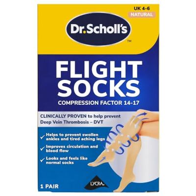 Dr. Scholl's Flight Socks Clinically Proven Compression Socks for Flight Travel Help Prevent Swollen Ankles and Deep Vein Thrombosis (DVT) Sheer Size 6-8, 1 Pair Dr. Scholl's Flight Socks Clinically Proven Compression Socks for Flight Travel Help Prevent Swollen Ankles and Deep Vein Thrombosis (DVT) Sheer Size 6-8, 1 Pair