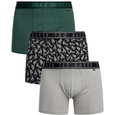 Ted Baker Mens 3-pack Cotton Boxer Briefs, Trekking Green/Black Tiger/Heather Grey, XL UK Ted Baker Mens 3-pack Cotton Boxer Briefs, Trekking Green/Black Tiger/Heather Grey, XL UK