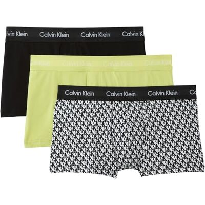 Calvin Klein Men’s 3 Pack Low Rise Trunks Underwear, Multicolor (Green Bloom/Plush Monogram White/B), XS Calvin Klein Men’s 3 Pack Low Rise Trunks Underwear, Multicolor (Green Bloom/Plush Monogram White/B), XS
