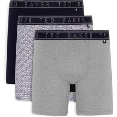 Ted Baker Mens 3-pack Cotton Boxer Briefs, Navy Palm Tree/White/Heather Grey, L UK Ted Baker Mens 3-pack Cotton Boxer Briefs, Navy Palm Tree/White/Heather Grey, L UK