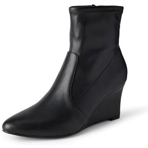 Amazon Essentials Women's Wedge Zip Ankle Boots, Black Faux Leather, 2 UK Amazon Essentials Women's Wedge Zip Ankle Boots, Black Faux Leather, 2 UK