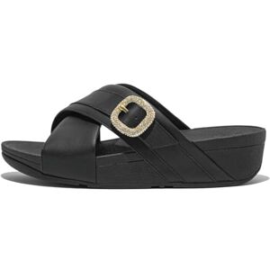 Fitflop LULU CRYSTAL-BUCKLE LEATHER CROSS SLIDES Fitflop LULU CRYSTAL-BUCKLE LEATHER CROSS SLIDES