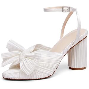 VETASTE Women's Bow Knot Heeled Sandals Bridal Wedding Open Toe Ankle Strap Chunky Heels, White, 6 UK VETASTE Women's Bow Knot Heeled Sandals Bridal Wedding Open Toe Ankle Strap Chunky Heels, White, 6 UK
