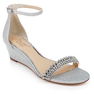 Jewel Badgley Mischka Women's Lora Low Wedge Sandals, Silver, 7 UK Jewel Badgley Mischka Women's Lora Low Wedge Sandals, Silver, 7 UK