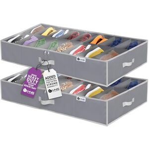 HOLDN’ STORAGE Under Bed Shoe Storage Organizer Set of 2 – TEAR-RESISTANT Heavy Duty 600D Material Shoe Organizer Under Bed Fits Men's and Women's Shoes, High Heels, and Sneakers Up to 32 Pairs, Grey HOLDN’ STORAGE Under Bed Shoe Storage Organizer Set of 2 – TEAR-RESISTANT Heavy Duty 600D Material Shoe Organizer Under Bed Fits Men's and Women's Shoes, High Heels, and Sneakers Up to 32 Pairs, Grey