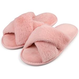 riemot Fluffy Slippers for Women, Open Toe Faux Fur Cross Band House Slippers, Soft Cosy Ladies Slippers with Textured TPR Sole for Bedroom and Home, Pink UK 3/4 riemot Fluffy Slippers for Women, Open Toe Faux Fur Cross Band House Slippers, Soft Cosy Ladies Slippers with Textured TPR Sole for Bedroom and Home, Pink UK 3/4
