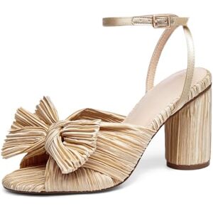 VETASTE Women's Bow Knot Heeled Sandals Bridal Wedding Open Toe Ankle Strap Chunky Heels, Gold, 5.5 UK VETASTE Women's Bow Knot Heeled Sandals Bridal Wedding Open Toe Ankle Strap Chunky Heels, Gold, 5.5 UK