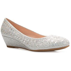 Olivia K Women's Close Round Toe Low Wedge Glitter Rhinestone Comfort, Silver, 4 UK Olivia K Women's Close Round Toe Low Wedge Glitter Rhinestone Comfort, Silver, 4 UK