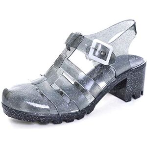 Hee grand Crystal Jelly Heel Sandals For Women Summer Beach Jelly Shoes, Heel-shiny Black, 5 UK Hee grand Crystal Jelly Heel Sandals For Women Summer Beach Jelly Shoes, Heel-shiny Black, 5 UK