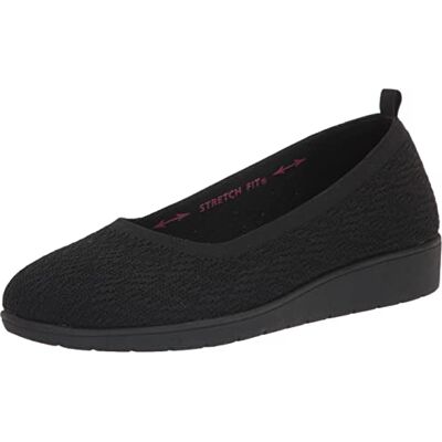 Skechers Women's Low Wedge Ballet Flat, Black/Black, 8 Skechers Women's Low Wedge Ballet Flat, Black/Black, 8