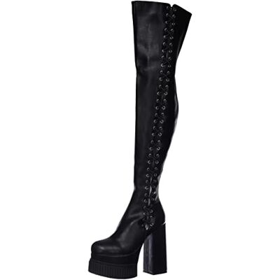 LAMODA Wanted You Platform Creeper Thigh High Boots, EU 41, Black PU, 8.5 UK LAMODA Wanted You Platform Creeper Thigh High Boots, EU 41, Black PU, 8.5 UK